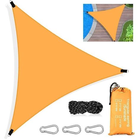 Voile D‘ombrage Triangulaire, 3 x 3 x 3M Toile Ombrage Triangle Imperméable, avec Protection UV et HDPE Respirant Toile Ombrage, avec Corde, pour Patio Jardin Terrasse Piscine Extérieur，Orange