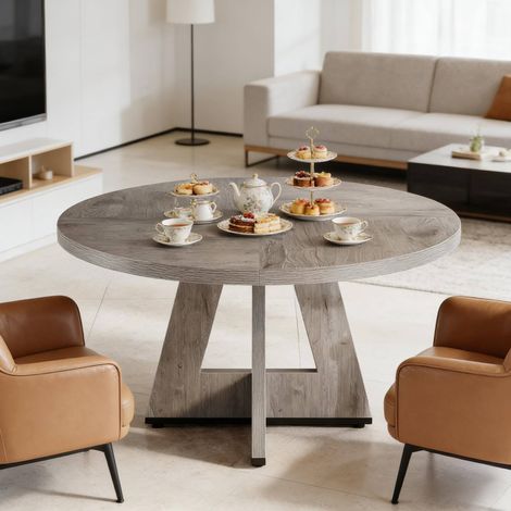 Table à manger ronde Ø 120 cm en bois d'ingénierie, grise, style campagne DESVIAE (1/5)