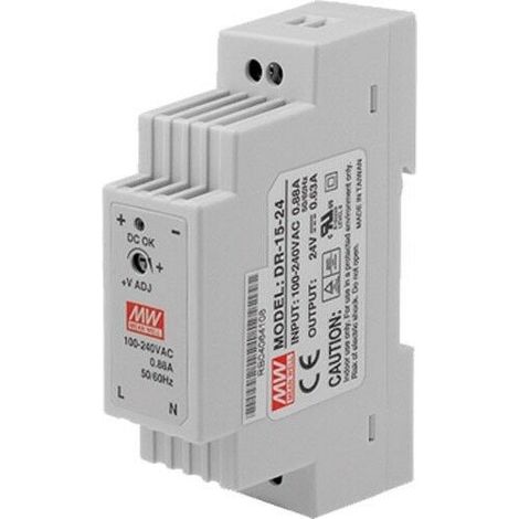 Meanwell alimentatore  24V 15W 0,63A guida din usi generici - DR-15-24