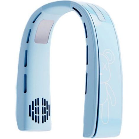 1 Ventilateur de cou, pliable, sans pales, alimentation USB, 3 vitesses, intérieur extérieur, bleu (1/4)