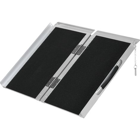 Rampe antidérapante pliable aluminium noir pour fauteuil roulant, chargement, accès, avec bordures de sécurité (1/5)