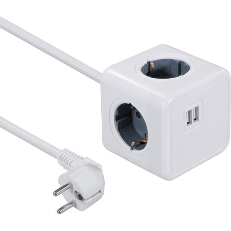 Cube multiprise NV82L 4 Compartiments avec 2 Ports USB, multiprise Peu encombrante avec Support de Montage, multiprise avec Prises de Charge USB, Compact et Polyvalent (1/5)