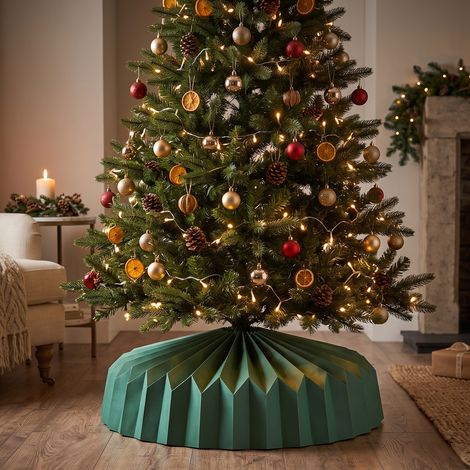 Copri base per albero di Natale in carta colore verde, decorazione natalizia -Ø 90 cm (1/4)