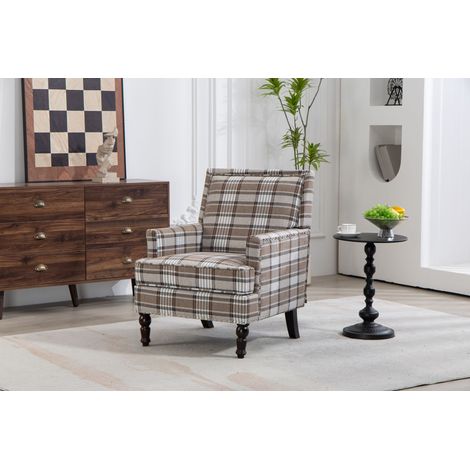 S001,fauteuil d’accent rembourré,fauteuil vintage en tissu marron en lin et clous décoratifs pour le salon (1/5)