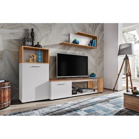 Ensemble de 3 meubles muraux "Maze I" - Blanc/Beige - L 200 x H 160 x P 40 cm - Livraison gratuite (1/3)