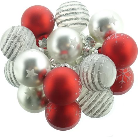 Christbaum-Micro-Kugeln Rot & Silberfarben Ø 3 cm aus Glas - 9er Set