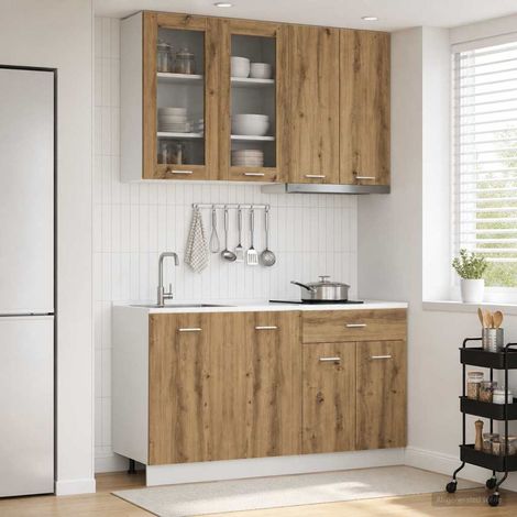 Ensemble de meubles de cuisine 4 pièces en bois d’ingénierie chêne artisanal, 88.19kg - PANGIVO (1/5)