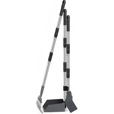 Pelle à déjections canines sans courbure réglable et plateau pour enlever les déchets de jardin sur l'herbe pour gravier patio 91,4 cm gris métal (1/5)