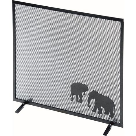 Parascintille per Camino 60x50 cm Decorazione Elefante in Ferro Verniciato Grigio Martellato