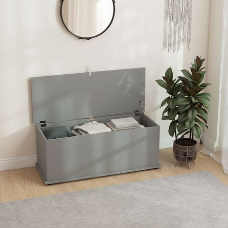 Coffre de rangement, banc de rangement avec couvercle rabattable et charnières de sécurité, gris, 100 x 40 x 40 centimètres (1/5)