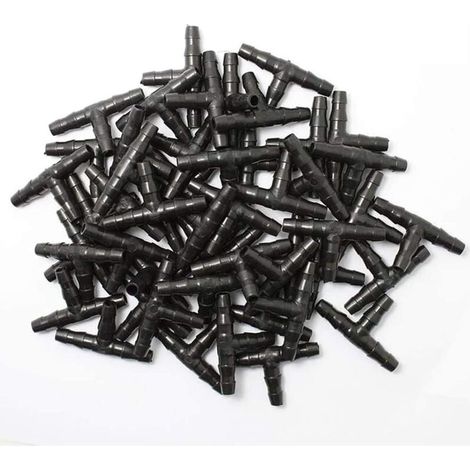 100 pièces connecteurs barbelés irrigation goutte à goutte,4/7mm tuyau de té barbelé universel, convient au système de jardin d'arrosage tuyau goutte à goutte 4/7mm (1/5)