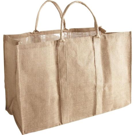 1 Sac Bûches Jute 60x30x40 cm Intérieur Enduit Lavable Poignées Renforcées Charge 50 kg Rangement Bois