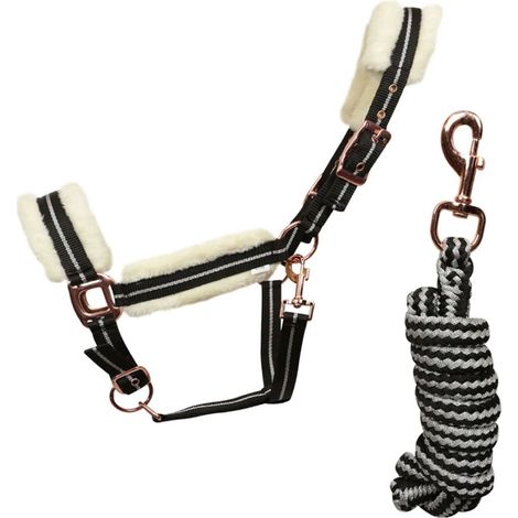 Pony, Nero e Argento: Nylon Halfter aus synthetischem Lammfell mit Horses Kara Linie (1/5)