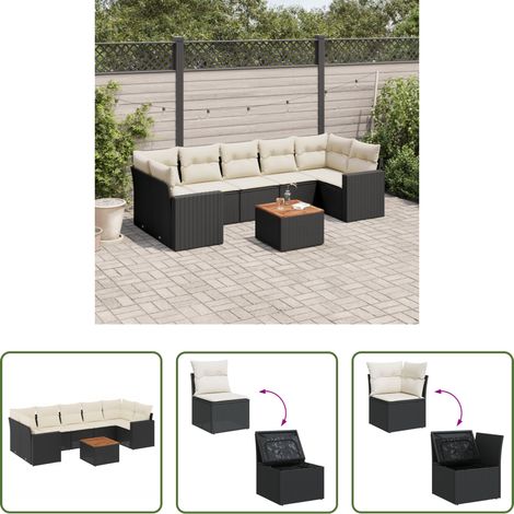 vidaXL Set de sofás de jardín 8 piezas y cojines ratán sintético negro (1/5)
