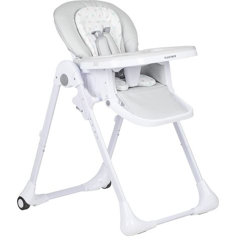 Chaise haute portable inclinable 7 hauteurs avec plateau, roulettes et siège lavable Gris 60 x 85 x 109 cm (1/5)