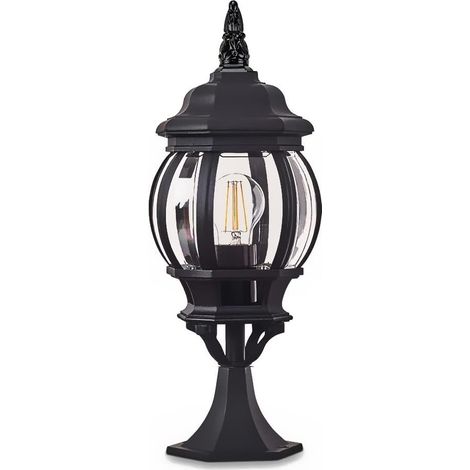 Lampe de pilier vintage en fonte d'aluminium noire, lanterne d'éclairage de chemin d'extérieur classique européen, 45 cm de haut, pour 1 X E27 Max 60 Watt, IP44 - Luminaire de pilier de poteau de cour (1/4)