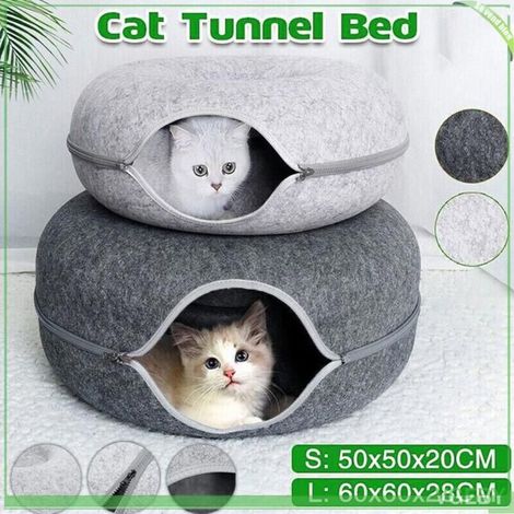 Grotte pour chat - FAFEICY - Tunnel lit 50×50×20 cm (S) - Feutre résistant - Double couche beignet/cercle - Gris clair (1/5)