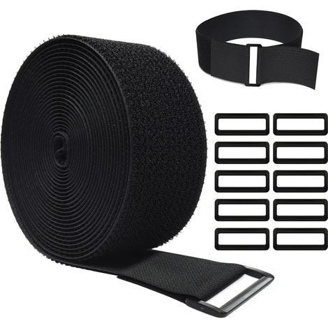 Verstellbare Kabelbinder 5 m x 5 cm mit 10 Schlaufen, schwarz, wiederverwendbar, mit Klettverschluss für Kabelmanagement, schwarz (1/5)