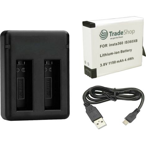 2in1 Set: Ersatz Akku IS360XB 1150mAh + Dual USB Ladegerät Ladestation inklusive Micro-USB Kabel für Insta360 ONE X Kamera (1/4)