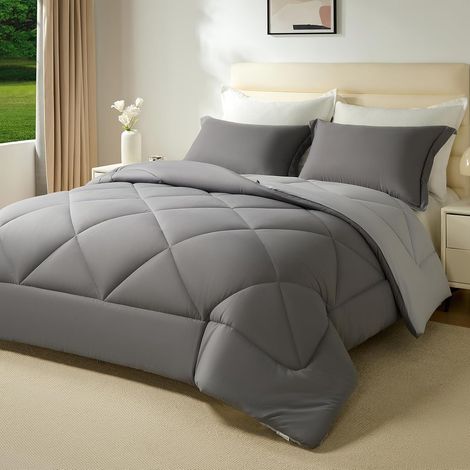 Couette Hiver 400GSM en Microfibre, Édredon Lit 2 Personnes 200x200 cm, Edredon Toutes Les Saisons pour Lit 90x190/140x190, Chaud Épais Garnissage 400g/m², Taie d'oreiller - 40x80 cm (1/5)