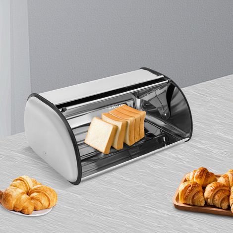 Boite à pain en acier inoxydable, Corbeille à pain argentée, Récipient à pain pour comptoir de cuisine (1/5)