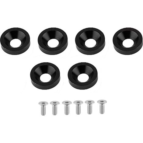 Ensemble de 6 pièces comprenant un cadre de plaque d'immatriculation pour voiture et moto, un garde-boue, un pare-chocs et un kit de joints/boulons pour capot moteur (noir) (1/5)