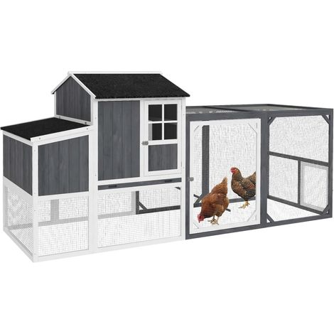 Poulailler avec enclos pour 3-4 poules nichoir 3 compartiments 1,9 m2 bois de sapin gris