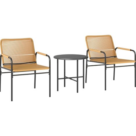 Ensemble Bistro en Rotin 3 pièces avec 2 Fauteuils et Table en Acier, Jaune, pour Jardin et Terrasse (1/5)