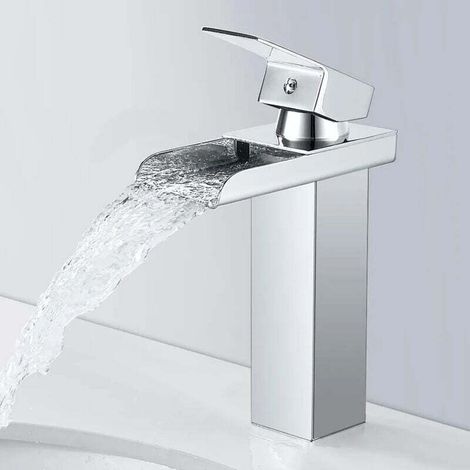 Rubinetto per lavabo da bagno Crezuo Waterfall, monocomando con design concavo a cascata in acciaio inox.-Crezuo