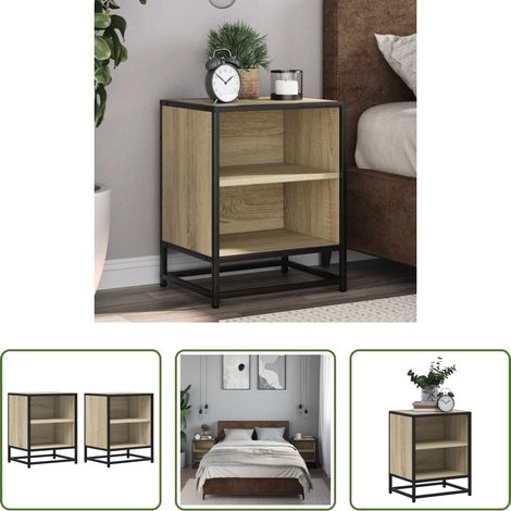 vidaXL Metall - Nachttische 2 Stk. Sonoma-Eiche 40x31x50cm Holzwerkstoff Metall (1/5)