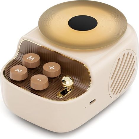 Altoparlante Bluetooth vintage 3 in 1 con diffusore di aromi, illuminazione d'atmosfera e design da giradischi - Decorativo per casa e ufficio (beige) (1/4)