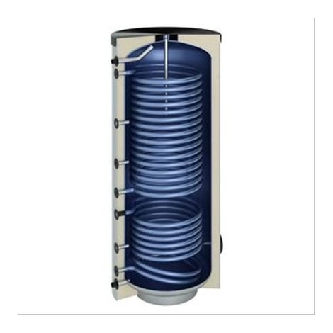 Ballon sanitaire acier 300 litres 2 serpentins dont 1 spécial pompe à chaleur 1700x600 Classe A+