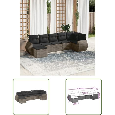 The Living Store 7-tlg. Garten-Sofagarnitur mit Kissen Grau Poly Rattan - Gartenmöbel Set - PE-Rattan Möbel - Outdoor Lounge - Garten Sofa - Balkon Möbel (1/3)
