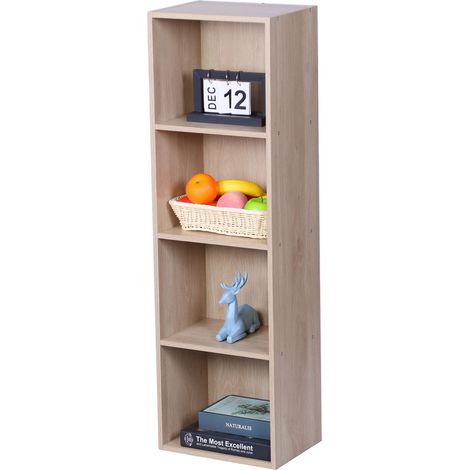 Libreria Relaxdays, HxLxP: 106 x 32 x 24 cm, 4 ripiani, scaffale a cubi, aperto per soggiorno, rovere