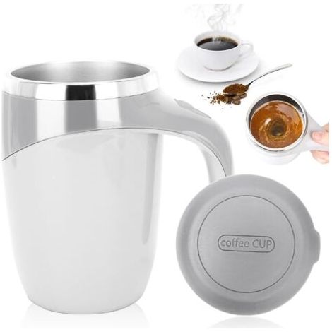 Tasse auto-mélangeuse Lazy Tasse à café en acier inoxydable Tasse à café électrique Magic Mug Tasse 380ML (Blanc) (1/5)