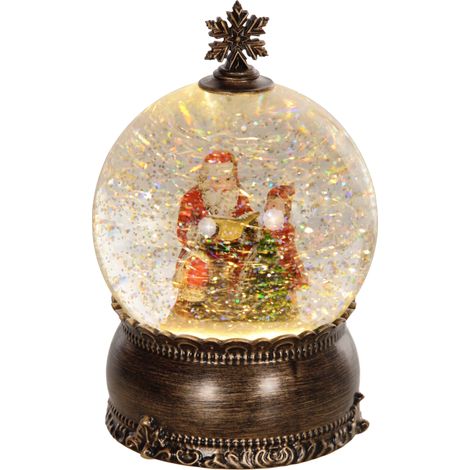 Boule neige Noël, bronze, musique, lumières, scène Père Noël, enfant, décoration fête (1/5)