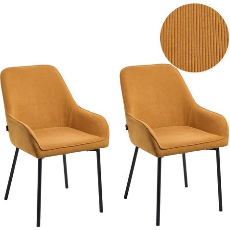 Lot de 2 Chaises de Salle à Manger en Velours Côtelé Jaune Pieds en Métal Noir Loverna (1/5)