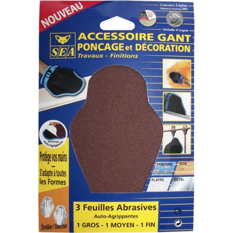Pochette Abrasifs x3 Grain Fin 120 SEA pour gant de ponçage (1/4)