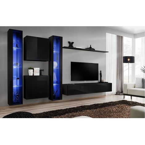 Ensemble meuble TV mural  - Switch XVI - 330 cm  x 180 cm x 40 cm - Noir - Livraison gratuite
