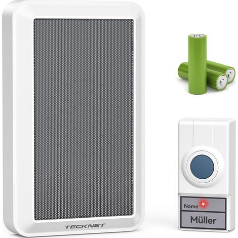 Sonnette sans fil à piles, 130 dB, sans fil, étanche IP65, avec une portée de 400 m, 38 mélodies sur 4 niveaux de volume, pour les malentendants ou les personnes âgées (1/5)