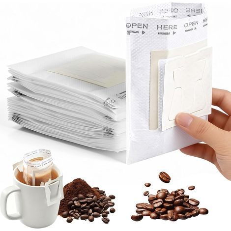 50 Kaffeefilterbeutel, tragbare Papierkaffeefilterbeutel mit Aufhängeöse für Camping, Reisen, Zuhause oder Büro (1/5)
