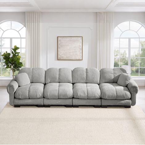 Divano modulare in ciniglia grigio chiaro 330 x 86 x 90 cm HAVRYA (1/5)