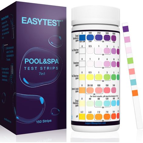 Testeur pour Eau de Piscine et Spa, test pour tester chlore libre, le chlore total, le brome, la dureté totale, l’alcalinité totale, l’acide cyanurique et le pH (1/5)