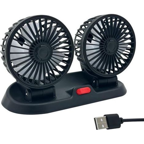 Ventilateur de voiture USB à double tête - 2 vitesses - Rotation 360° - 5V - Pour voiture, SUV et caravane - Ventilateur auto (1/5)
