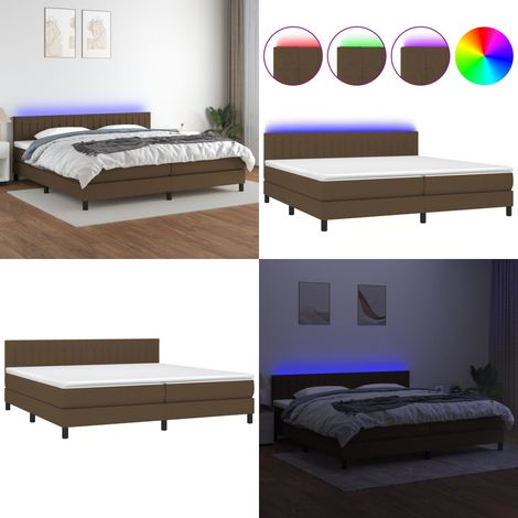 Sommier à lattes de lit matelas et LED Marron foncé 200x200 cm - Sommier Tapissier - Lit Plateforme - Lit Avec Led - Matelas À Ressorts Ensachés - Têted Lit Ajustable - Home & Living (1/5)