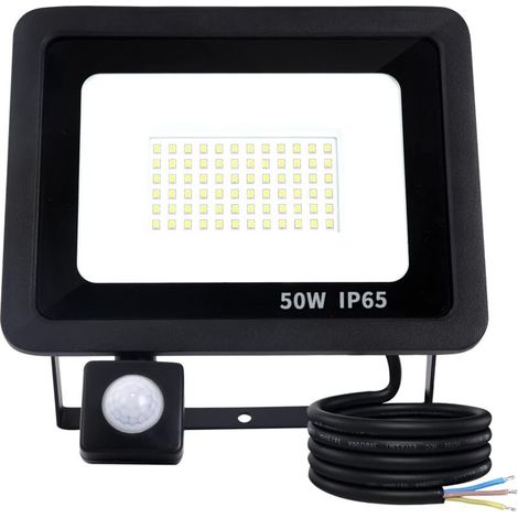 Projecteur LED extérieur 50W avec détecteur de mouvement – 5000 lumens – IP65 étanche – 72 LED – 6500K blanc froid – Angle de détection 180° - 5000LM
