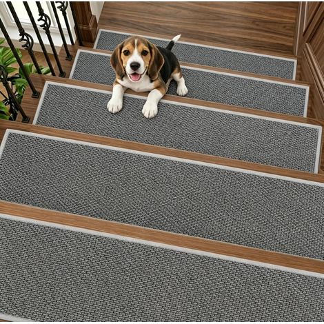 Tapis de Marche Escalier Antidérapants 15 Pièces, 76 x 20 cm, Tapis d’Escalier avec Dos en Caoutchouc, Lavables, sans Résidus, pour Escaliers en Bois, Enfants, Chiens, Seniors, Grey (1/5)