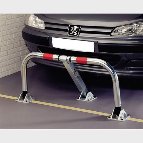 Mottez – Barrière de parking rabattable 3 pieds – Tube zingué Ø 50mm – Amortisseurs caoutchouc – Fixation au sol fournie (1/4)