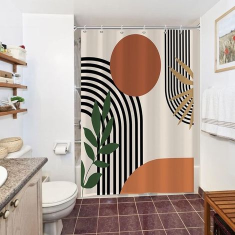 Rideau Douche Terracotta, Rideau de Douche Anti Moisissure 150x180cm Orange Abstrait Boheme Rideaux de Baignoire Tissu Lavable Imperméable Polyester Rideaux Salle de Bain avec 12 Crochets (1/5)