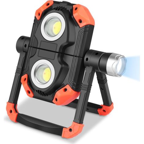 Projecteur LED Rechargeable Extérieur Lampe de Travail Portative et Flexible Rotation à 360° avec Batterie Rechargeable Équipé avec 5 Modes Lanterne pour Camping, Chantier, Garage, Atelier [Classe éne (1/5)